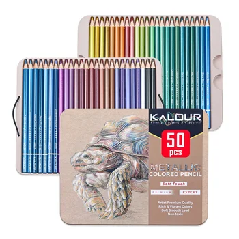 Комплект цветни метални моливи KALOUR 50шт, мека сърцевина от 2B с ярък цвят за рисуване, детски развиват художник Kawaii