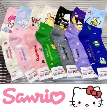 1 Чифт чорапи Sanrio, женски Сладки чорапи дишащи Hello Kitty, памучни чорапи Kuromi с дълги тръби, Ежедневни дамски модни чорапи за скейтборд,