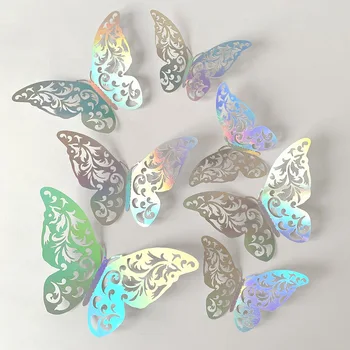 Изискан 3D стикери за стена с кухи пеперуди в колоритния комплект от 12 броя за домашен декор, на фона на партита