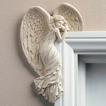 Крилата на Ангела Статуя от смола Занаятчийски Декориране на рамката на Вратата Скулптура Градински врати Спасяват Ангел Ретро Декорация за закрити помещения и на улицата