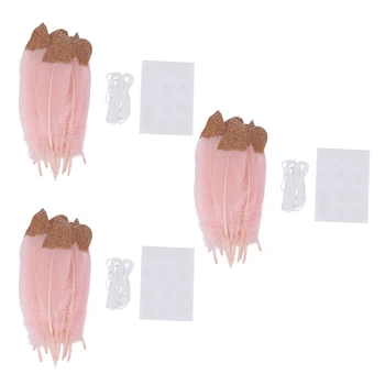 36-кратна венец от пера Розово злато с пайети и банером от меки пера розов цвят