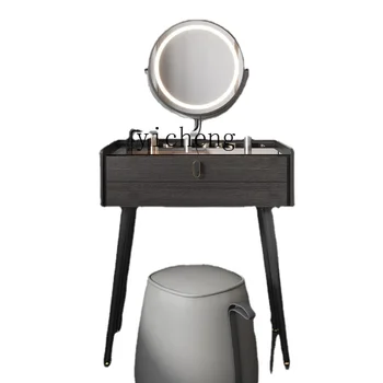 ЗК Минималистичен тоалетка за малки спални 60 см, модерен минималистичен черна масичка за грим, козметични шкафче