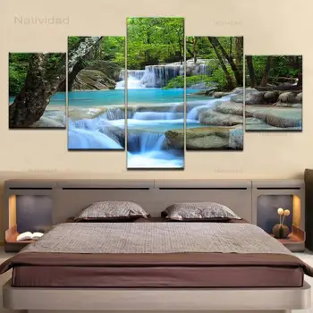 5 Броя HD-платното в китайски стил, картини с естествен водопад, стенни художествени плакати за декорация на хола, Без рамка