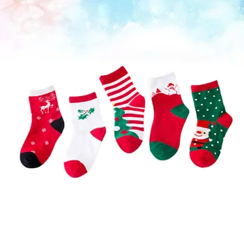 5 Двойки Коледни Чорапи за Децата, Празнични Унисекс Чорапи, Памучни Чорапи За Екипажа, Топли Чорапи на Дядо Коледа, Коледен Подарък