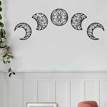 5шт Креативы Лунния Цикъл Стенни Декорации Дървени Лунните Стенни Декорации за Дома За Хол