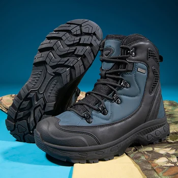 Висококачествени мъжки военни обувки, есенни кожени тактически обувки, Мъжки туризъм обувки, износоустойчиви мъжки улични обувки, Големи размери 47