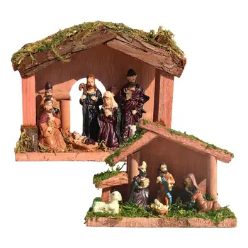 Комплект Коледни фигурки 2023 г. Празнична украса на интериора на дома на светото Семейство на Исус за коледното домашна настолна 3D скулптури