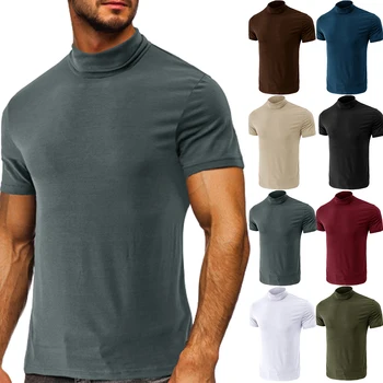 Мода пролет-есен тениска с къс ръкав, мъжки дрехи, градинска дрехи, Полупрозрачна поло, однотонная приталенная тениска, пуловер Homme