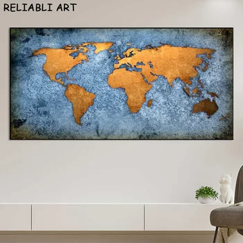 Абстрактна карта на света Картина на платно Модерните стенни картини Натюрморти плакати и щампи за дома в хола Без рамка