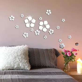 18шт 3D акрилни етикети с флорални огледало на стената, самозалепващи се плочки, етикети за начало декор спални хол