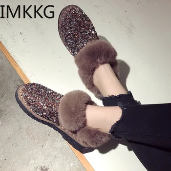 Модни дамски обувки, зимни обувки, по-големи размери, дамски топли ботуши на платформа, 2019, ботильоны, дамски зимни обувки, черни