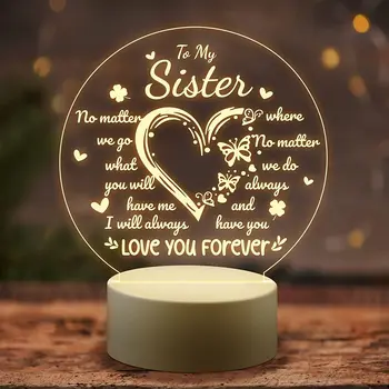 3D Led нощна светлина Подаръци за сестрите Акрилни нощна светлина, захранван от USB Подаръци сестри в рожден ден