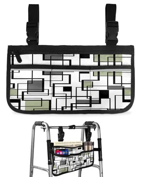 Абстрактни геометрични блокове, модерно изкуство, Шалфейно-зелена чанта за инвалидна количка, подлакътници, странични чанти, Пешеходната рамка за електрически скутер, чанта за съхранение
