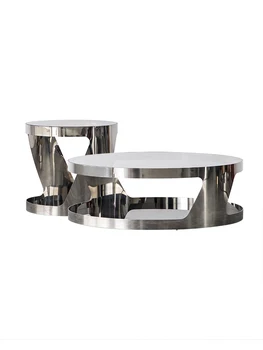 Гг Лесен Луксозен метален чай маса, кръгла, скандинавски, опростен, от неръждаема стомана, стъкло