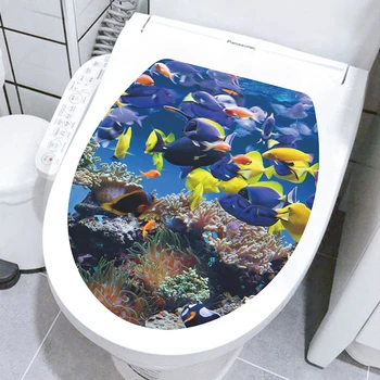 Нови Стикери върху капака на тоалетната чиния с шарките на подводни животни, декорация на баня, Подвижни картини за баня, етикети върху капака на тоалетната чиния