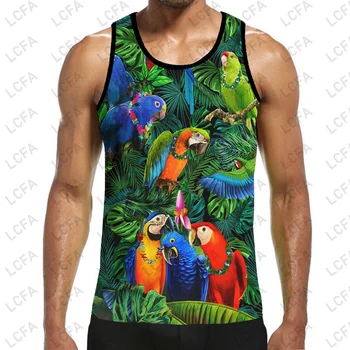 Мъжка риза с животното, птицата, папагала, 3D печат, без ръкави, модерен топ, модел, майк модел, мъжки ежедневни майк оверсайз.