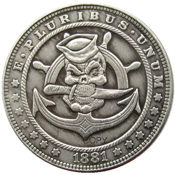 HB (127) е Американски скитник 1881 Морган Долар Череп Зомби Скелет със сребърно покритие копирни монети