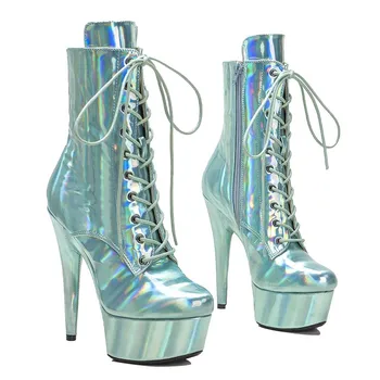 LAIJIANJINXIA/ Нови Дамски официални обувки на платформа и висок ток от изкуствена кожа 15 см/6 см, Модерните обувки за танци на един стълб, 027