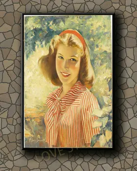P035 Реколта красиво момиче в стил Пин-ъп, Класически образ, 147 копринени тъкани плакати, арт интериор, боядисване, на закрито, подарък