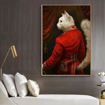 Ретро плакат, стенно изкуство, абстрактно джентълмен, котка, маслени бои, ретро носталгия, животински принт, живопис върху платно за украса на детска стая