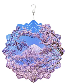Планината Фуджи на Черешово Дърво на Розови Цветя Открит на Вятърен Звънец Градина Окачен Начало Декор от неръждаема Стомана 3D Въртяща се Вятърна Фабрика