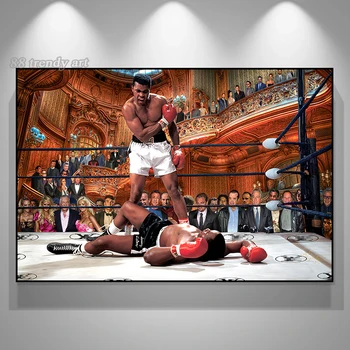 Мохамед Али Боксьор Сони Листън Платно, стенно изкуство, щампи, плакати, Боен клуб, филмова звезда, живопис върху платно за хол