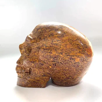 Натурален кристал Висококачествена ръчна дърворезба на хрусталю Златна коприна нефритови череп за геомантических знамения и подаръци YJL