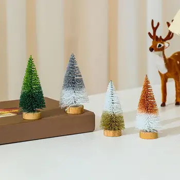 Малката Коледна елха, настолна Коледно дърво, реалистични два цвята мини коледни декорации с поставка за празника