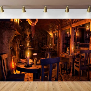 Фон за снимки на средновековната таверни За дървен интериор, Камина, на свещи, на Фона на Старинна механа, бар, ресторант