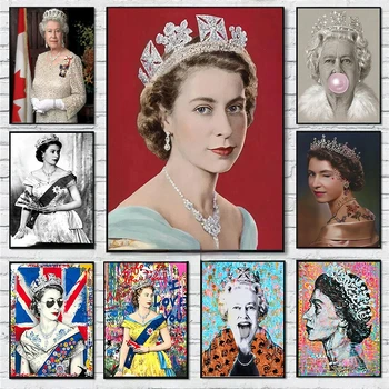 Портрет на Английската Кралица Елизабет II Съвременно Произведение, Плакати Платно Живопис Щампи Графити на Стената Художествени Картини за Домашен Декор на стаята
