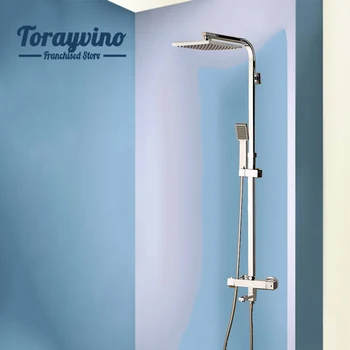 Torayvino Смесител За Душ в банята, правоъгълна накрайник за душ, хром Стенен Дъжд Душ, Комплект за душ с една дръжка