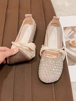 WTEMPO/ Блестящи Лоферы; Дамски модел обувки С пайети; Дизайнерски Вечерни обувки С остър пръсти; Модни Удобни обувки За партита; Дамски лъскави обувки На плоска подметка