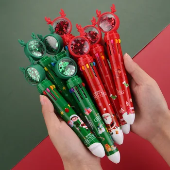 10ШТ Коледна десятицветная химикалка химикалка, хубава химикалка писалка за пресоване, празничен подарък за децата, Коледна декорация за дома, Коледен орнамент