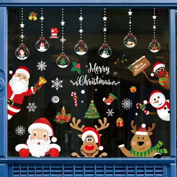 Коледна Стикер На Прозореца на Дядо Коледа, Снежинки Етикети Зимни Стикери За Стена за Детски Стаи нова година Коледен Декор на Прозореца 2024