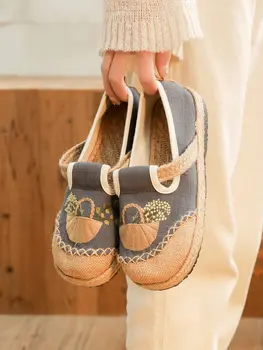Меки обувки с малките пръсти, Дамски обувки, Ежедневни обувки с кръгло бомбе Нова рокля TPR Основна етническа чрез шнурове 2024