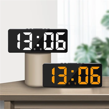 Led цифров часовник с аларма, показване на температура и дата, Настолни часовници, Гласов контрол, двоен будилник, украсата на дома на масата, електронни часовници