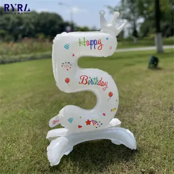 32-инчовите балони с постоянен номер 0-9, Украса за рождени Дни, Бяла Корона, рожден Ден 