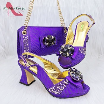 Нови постъпления 2023 г., комплект нигерийски на женските обувки и чанти лилав цвят обувки-лодки в стил Matur за сватбени партита