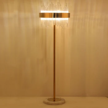 Луксозен Модерен под лампа със стойка от кристал и злато за спални, хол, домашни led осветителни тела