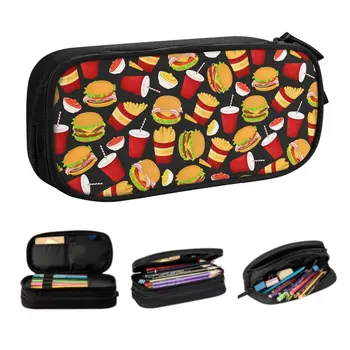 Кавайный молив случай, за закуски, за хамбургери Kawaii за момчета, изработена по поръчка на Вкусна храна, Голяма чанта за съхранение на химикалки, ученически пособия