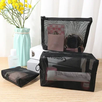 Нови мрежести, прозрачни козметични чанти Малки Големи Прозрачни Черни козметични чанти Лаптоп Пътен Органайзер за тоалетни принадлежности Чанта за съхранение на червило