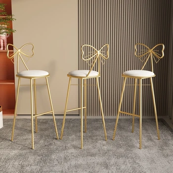 Европейският златен бар стол Луксозен метал, Изкуствена кожа Съвременните високи бар столове Бял бар маси за хола, Мебели за дома