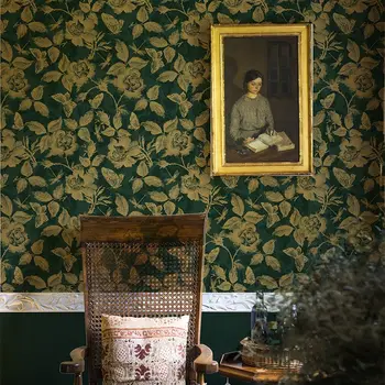 Самозалепващи се тапети в стил ретро с рози, зелени акварели тапети с флорални принтом за декорация на стените в спалнята, кабинета.