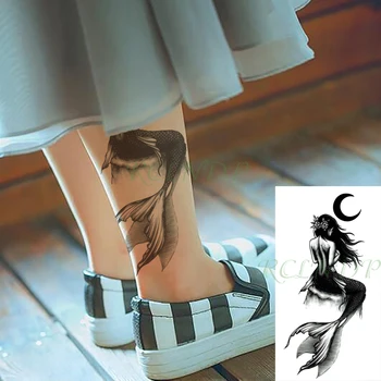 Водоустойчив временна стикер с татуировка на Русалка, Секси Момиче, с дълги коси, Луна, фалшива татуировка, флаш татуировка на ръката, ръка, крак за момичета, Жени, Мъже