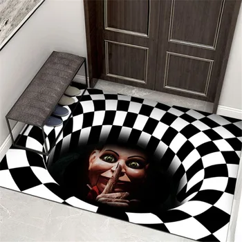 Капан клоун за канализация на Хелоуин: 3D-килимче за пода с капак за улуци клоун, домашен килим в стил хорър, украса за Хелоуин