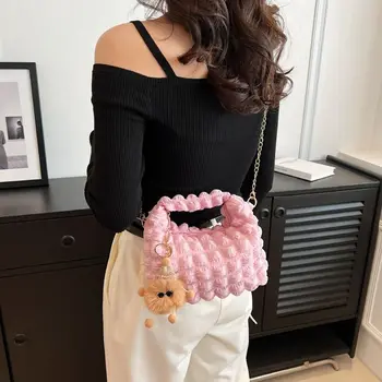 Корейската наплечная чанта Ins Bubble с окачване сгъваема чанта под мишниците, проста холщовая чанта, Дамски лека чанта за през рамото на веригата