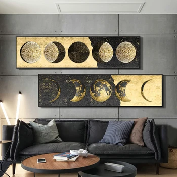 Фаза на Луната, Златна Луната, Планетата, Слънчев плакат, картина върху платно и щампи, стенни картина в голям размер за декорация на стаи, къщи, Cuadros