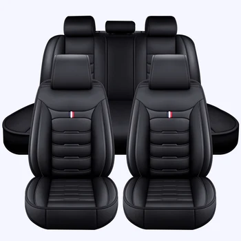 Универсални калъфи за автомобилни седалки от луксозна черна кожа Отпред и отзад, пълен комплект предпазни възглавници за кола