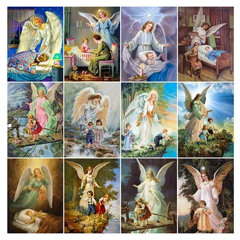 5D Сам Диамантена живопис, Ангел-пазител, детско изображение, Пълно кристали, Мозайка, Бродерия на кръстат бод, Начало декор, Детски подарък ръчна изработка
