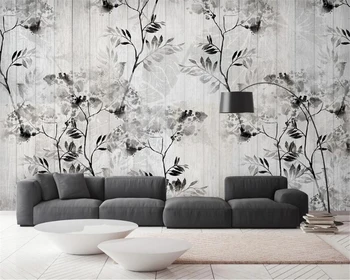 Потребителски тапети Скандинавски черно-бял лист на дървото ретро дневна спалня фон стенни рисувана декорация на дома, 3d тапети